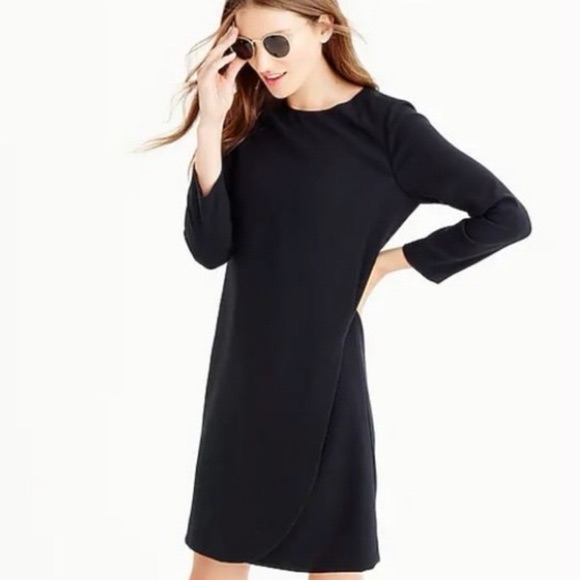 J. Crew Overlapped Long Sleeve Shift Dress Black Size 6